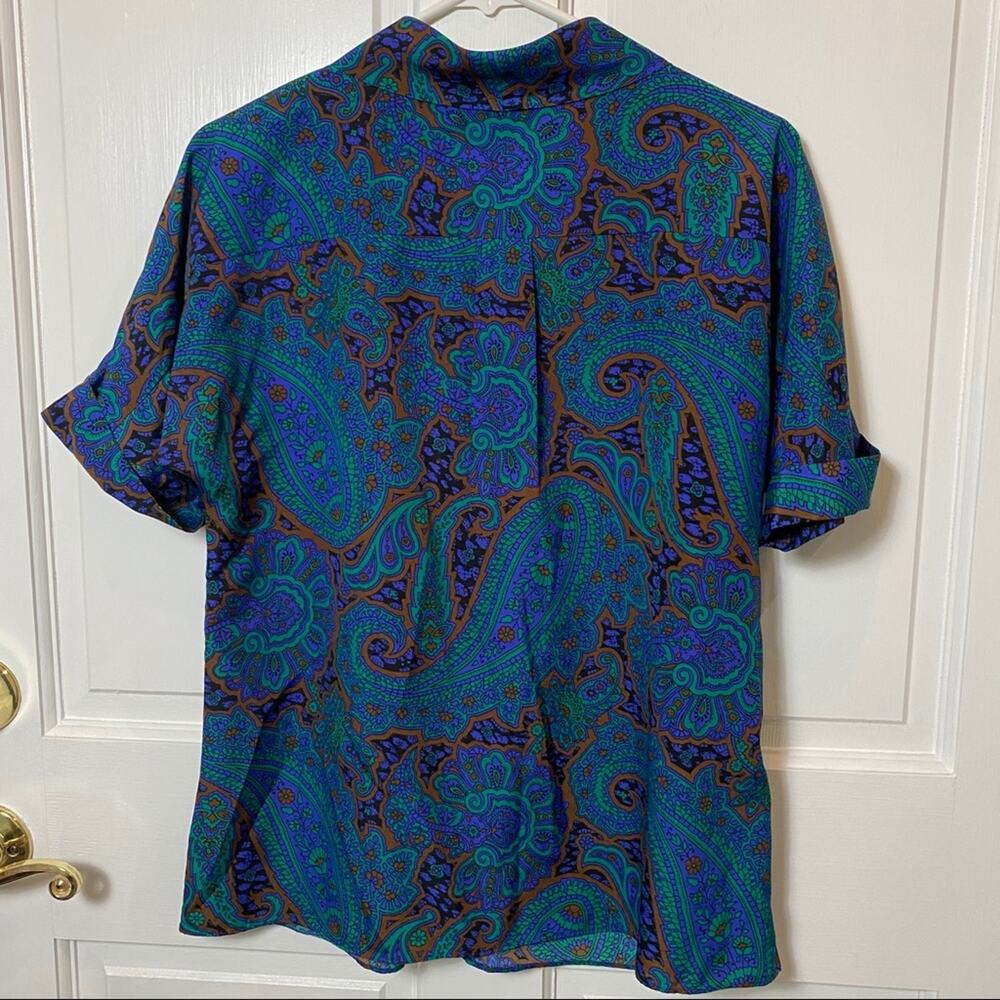 Vintage Isaac Mizrahi Live Paisley Blouse Small Blue Boho Cottagecore Flowy Top - Picture 3 of 6